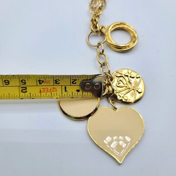 Vintage Goldtone Open Link Choker Necklace Multi Charm Pendant Enamel Hearts - Picture 10 of 10